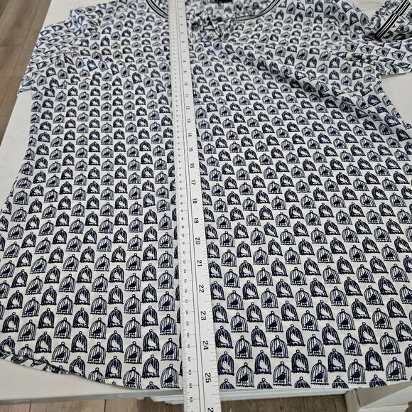 Talbots Grosgrain Trim Crinkle Blouse Medium Birdcage Print Blue - Picture 10 of 10